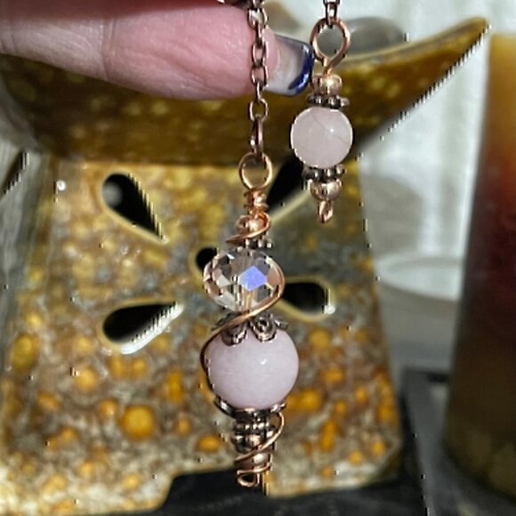 Handmade Mini Rose Quartz Crystal Copper Pendulum 5 inch By True Healing Source - Picture 8 of 9
